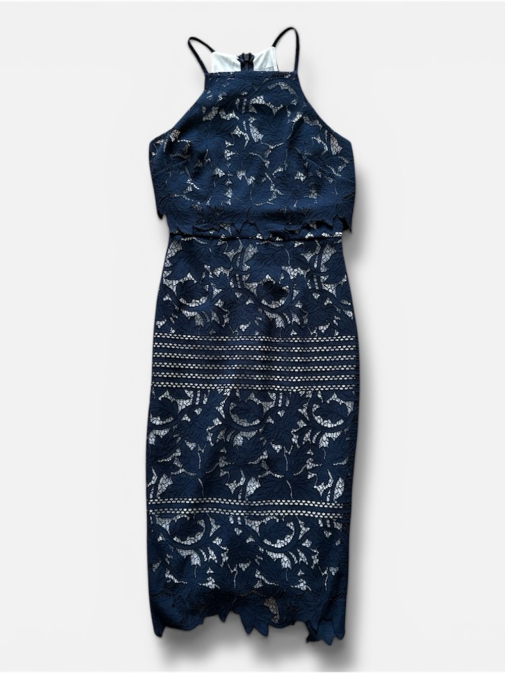 ASOS Navy Lace Halter Midi Dress